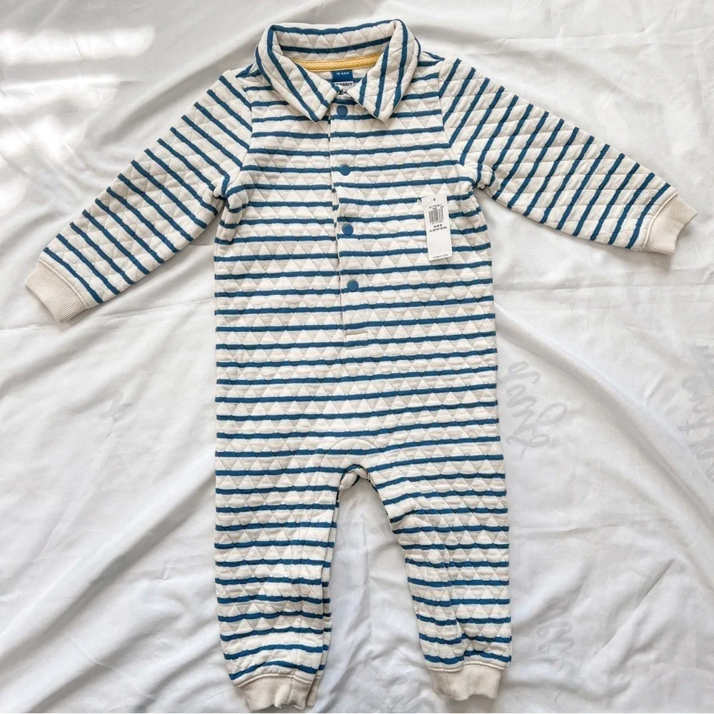 Old Navy Unisex Striped Blue and White Quilted Kids One Piece Size 18-24 Months